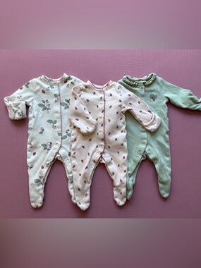 Mamas & Papas Baby Girl Set Of 3 Cotton Footies
